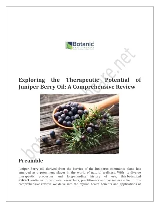 Exploring the Therapeutic Potential of Juniper Berry Oil
