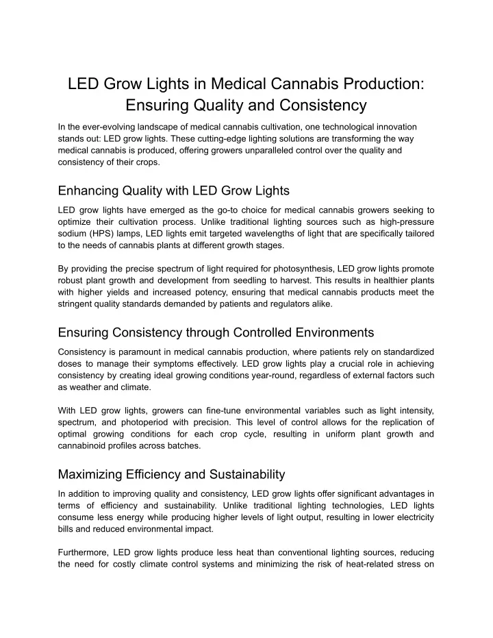 led grow lights in medical cannabis production