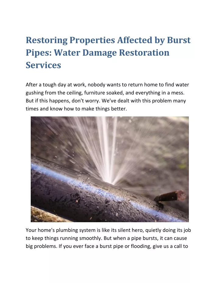 restoring properties affected by burst pipes