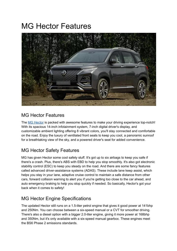 mg hector features