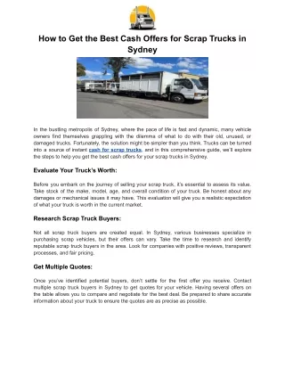 Best Cash Offers for Scrap Trucks in Sydney