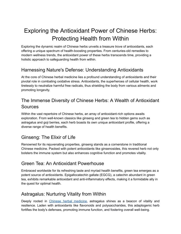 exploring the antioxidant power of chinese herbs