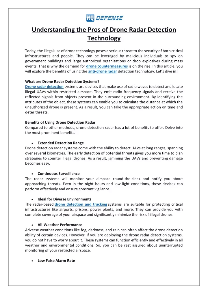 understanding the pros of drone radar detection