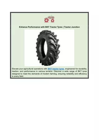 Enhance Performance with BKT Tractor Tyres