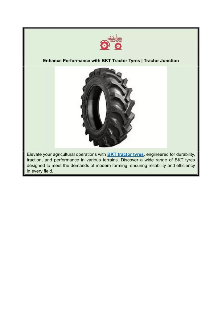 enhance performance with bkt tractor tyres