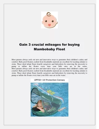 Gain 3 crucial mileages for buying Mambobaby Float