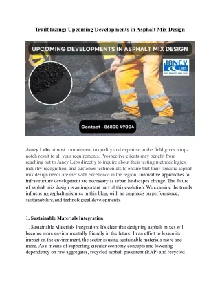 Upcoming Developments in Asphalt Mix Design