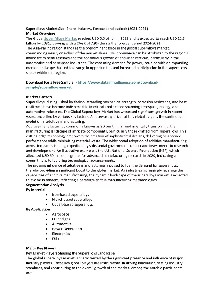 superalloys market size share industry forecast