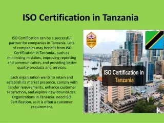 ISO Certification in Tanzania, ISO 9001 Certification in Tunisia