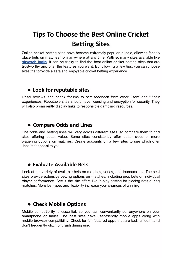 tips to choose the best online cricket betting