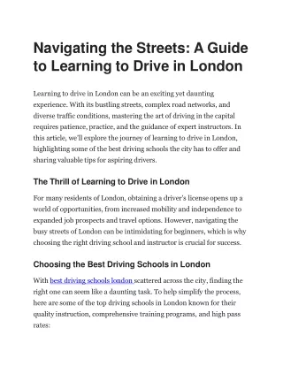 Navigating the Streets- A Guide to Learning to Drive in London