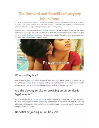 The Demand and Benefits of playboy Job in Pune