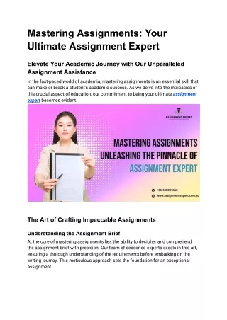 Mastering Assignments : Your Ultimate Assignment Expert