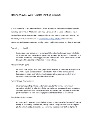 Making Waves: Water Bottles Printing in Dubai