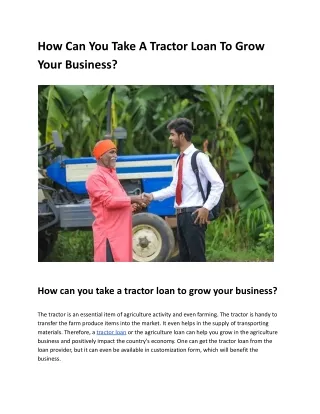 How Can You Take A Tractor Loan To Grow Your Business?