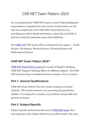 CSIR NET Exam Pattern 2024