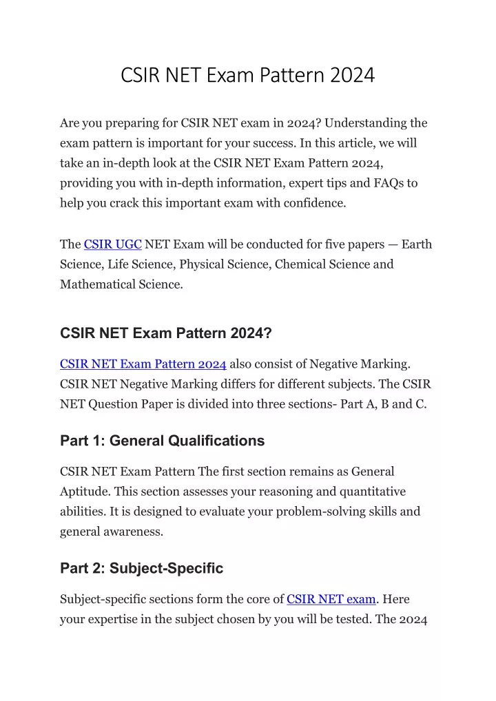 csir net exam pattern 2024