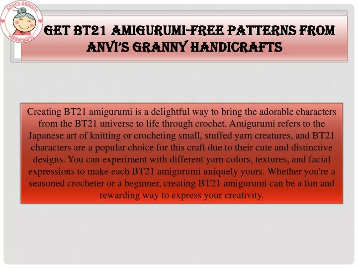 get bt21 amigurumi free patterns from anvi s granny handicrafts