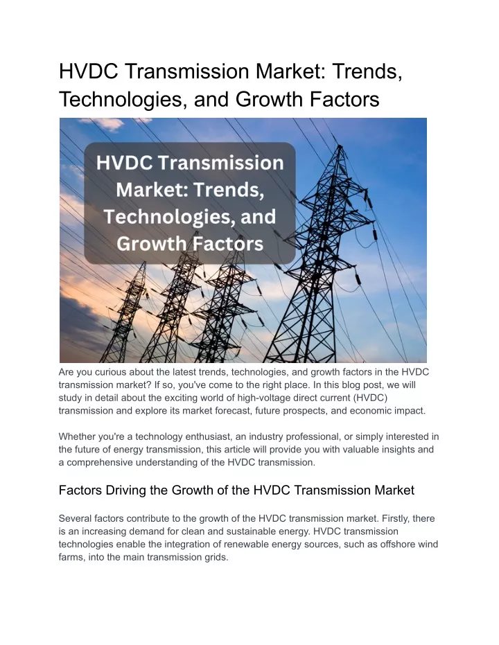 hvdc transmission market trends technologies