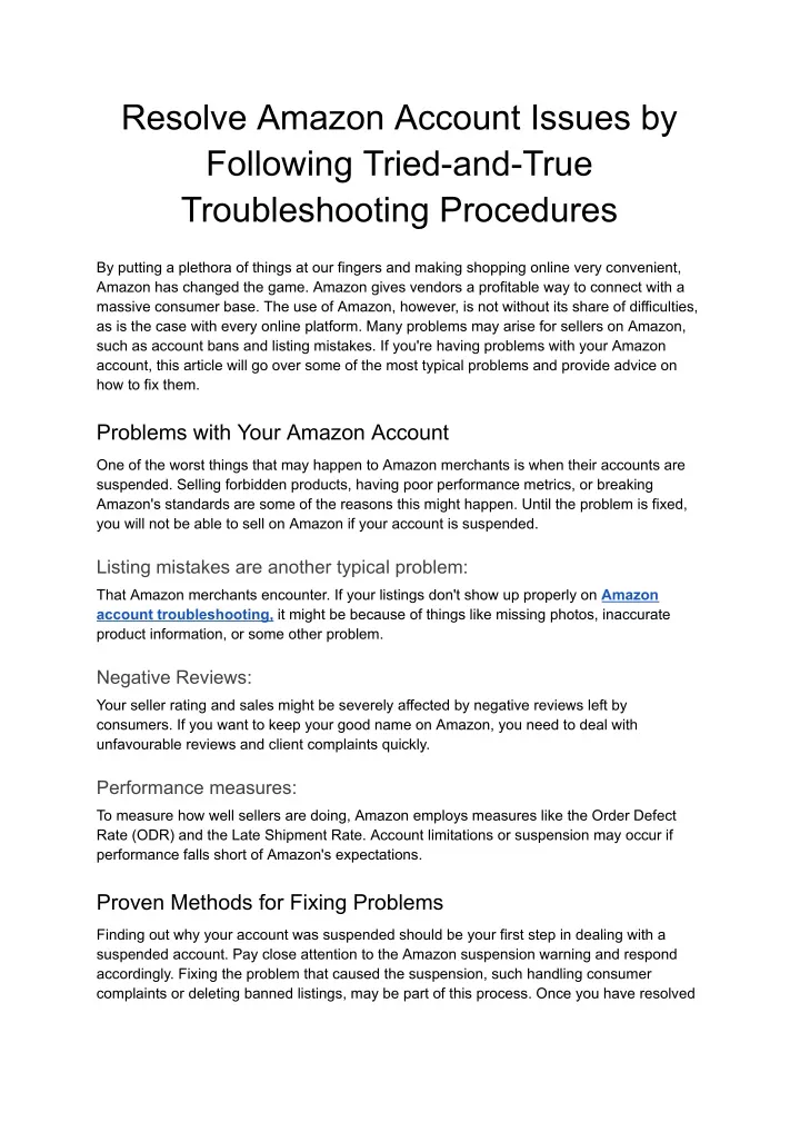 resolve amazon account issues by following tried