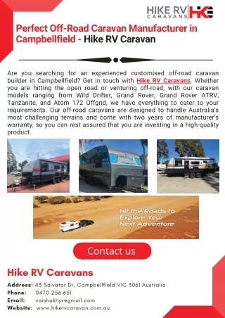 Perfect Off-Road Caravan Manufacturer in Campbellfield - Hike RV Caravan