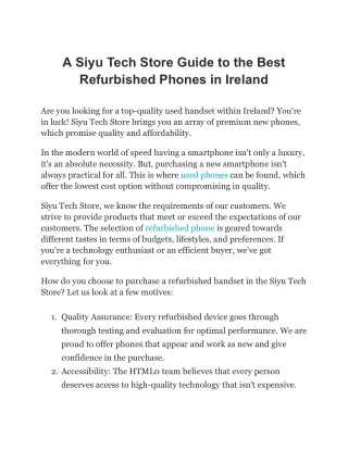 A Siyu Tech Store Guide to the Best Refurbished Phones in Ireland