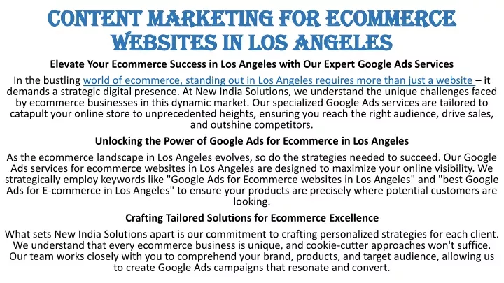 content marketing for ecommerce websites in los angeles