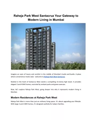 Raheja Park West Santacruz Your Gateway to Modern Living in Mumbai