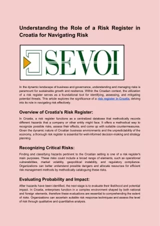 Understanding the Role of a Risk Register in Croatia for Navigating Risk