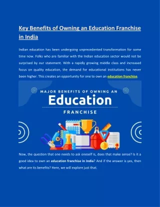 Major Benefits of Owning an Education Franchise in India