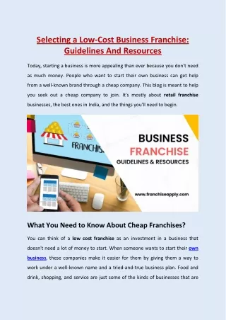 Selecting a Low-Cost Business Franchise- Guidelines And Resources