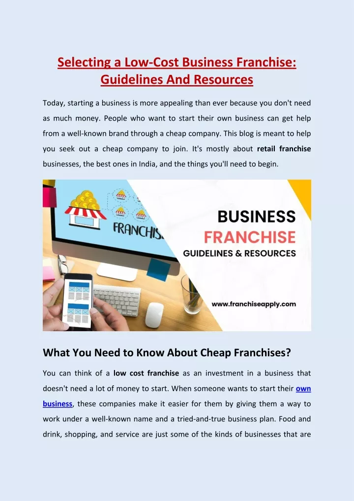 selecting a low cost business franchise