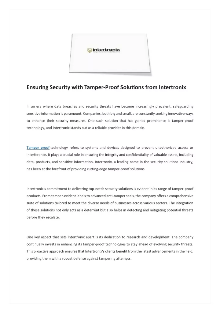 ensuring security with tamper proof solutions