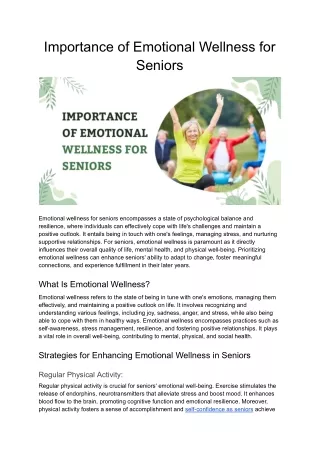 Importance of Emotional Wellness for Seniors