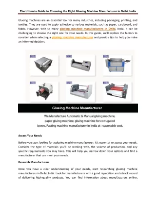 The Ultimate Guide to Choosing the Right Glueing Machine Manufacturer in Delhi, India