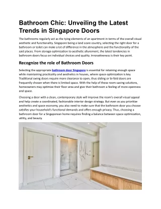 Bathroom Chic Unveiling the Latest Trends in Singapore Doors
