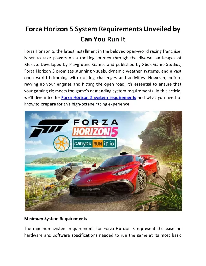 PPT Forza Horizon 5 System Requirements Unveiled By Can You Run It   Forza Horizon 5 System Requirements Unveiled N 