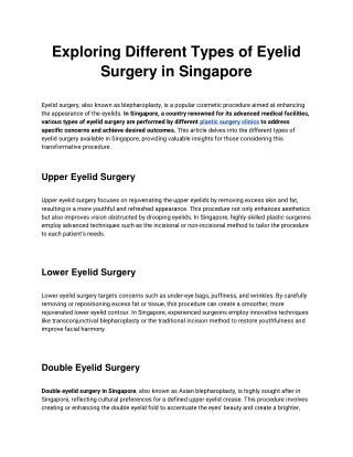 SW1 Plastic Surgery Clinic in Singapore