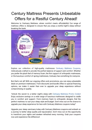 Century Mattress Presents Unbeatable Offers for a Restful Century Ahead