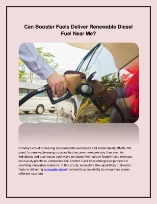 Can Booster Fuels Deliver Renewable Diesel Fuel Near Me?
