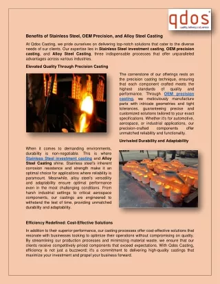 Benefits of Stainless Steel, OEM Precision, and Alloy Steel Casting