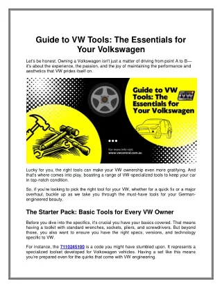 Guide to VW Tools The Essentials for Your Volkswagen