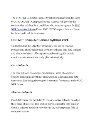 The UGC NET Computer Science Syllabus 2024 has been Released by NTA