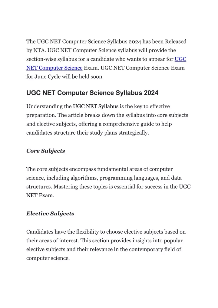the ugc net computer science syllabus 2024