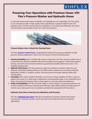 Powering Your Operations with Premium Hoses VIH Flex's Pressure Washer and Hydraulic Hoses