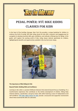 Pedal Power NYC Bike Riding Classes for Kids