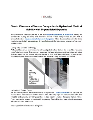 teknix elevators elevator companies in hyderabad