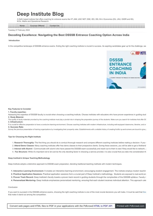 Elevate Your DSSSB Prep: Unrivaled Entrance Coaching Across India