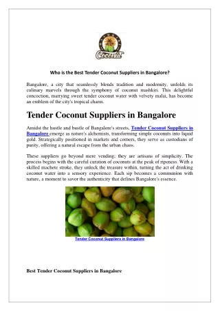 Who is the Best Tender Coconut Suppliers in Bangalore