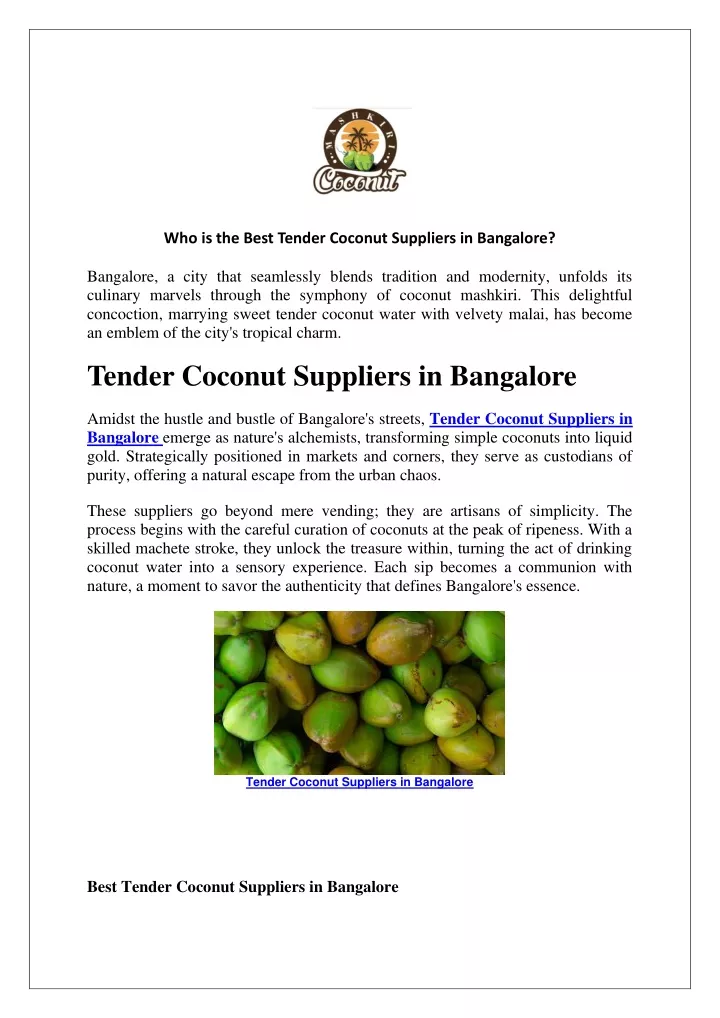 who is the best tender coconut suppliers